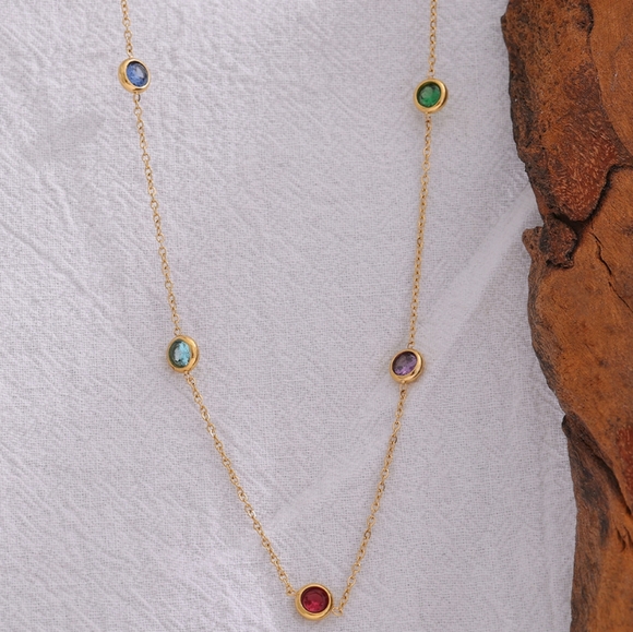 Delicate Colourful CZ Collar Necklace - Picture 2 of 8